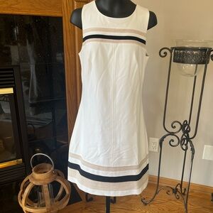 WHBM Elegant White and Black Sleeveless Dress